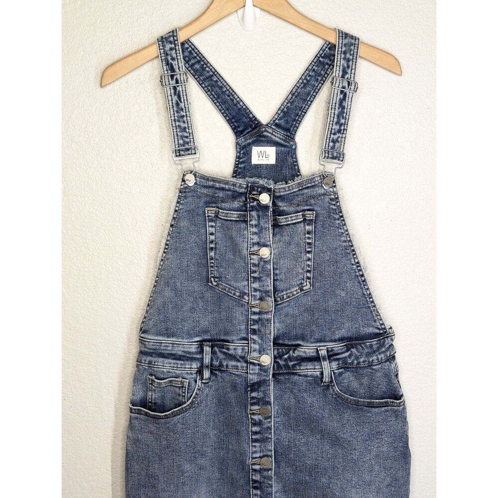 Wash Lab Denim Button Front Jumper XL Overall Straps Raw Hem Medium Blue Indie - Picture 4 of 9
